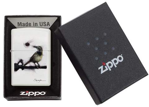 Zippo Spazuk White Matte Bird Holding a Rose Pocket Lighter Zippo